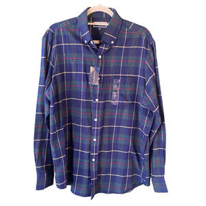 Club Room Shirt Mens Size Medium Long Sleeve Flannel NEW Blue Green Plaid Tartan
